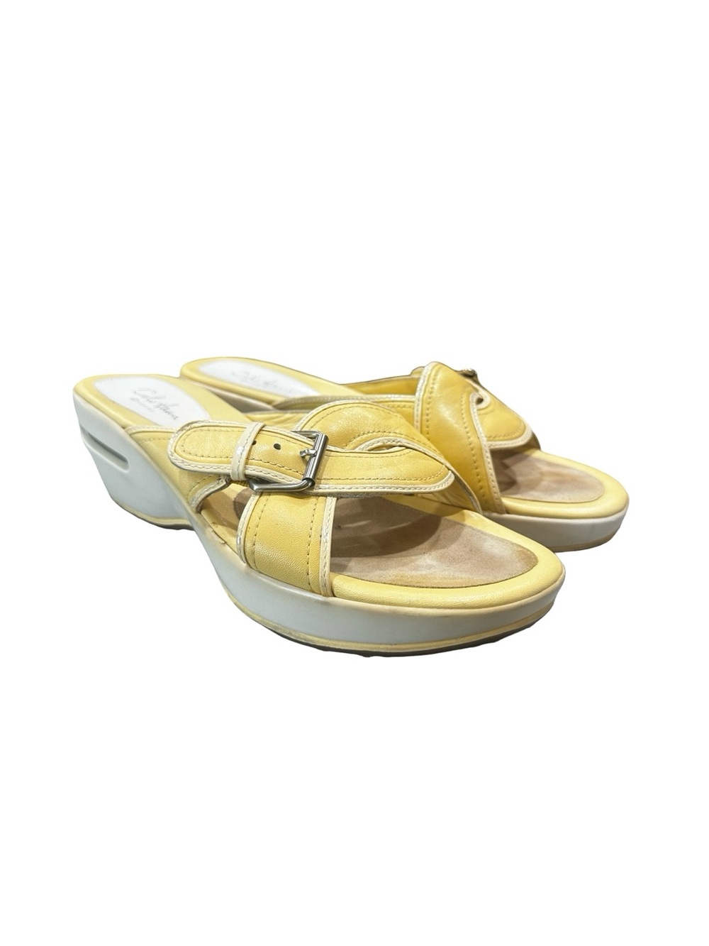 Cole Haan Nike Air Yellow Leather Wedge Slide Mules Size 8 BT13